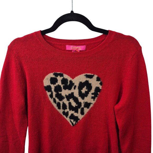 Catherines Sweater Womens M Red 100% Cashmere Knit Pullover Long Sleeve Heart - Picture 3 of 6